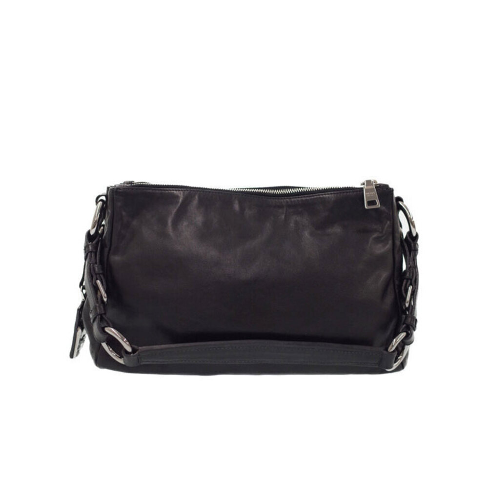 Prada strap Black leather shoulder soft luggage tag bag shoulder calf